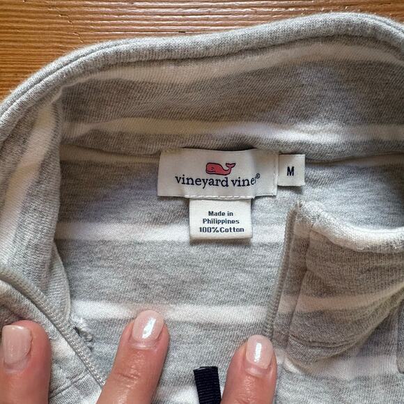 Vineyard Vines gray white striped yellow mock neck quarter zip sweater SIZE M - Picture 2 of 4